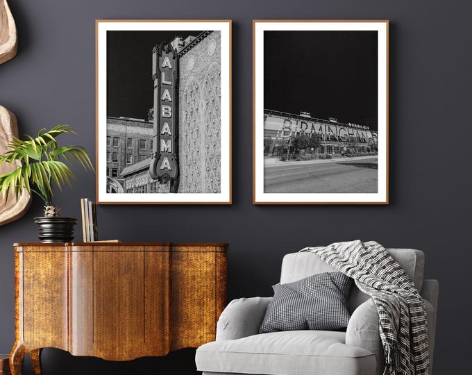 Birmingham Alabama Wall Art Print or Canvas Set. Birmingham Photography Wall Art Decor. Black & White Alabama Theatre and Birmingham Signs.