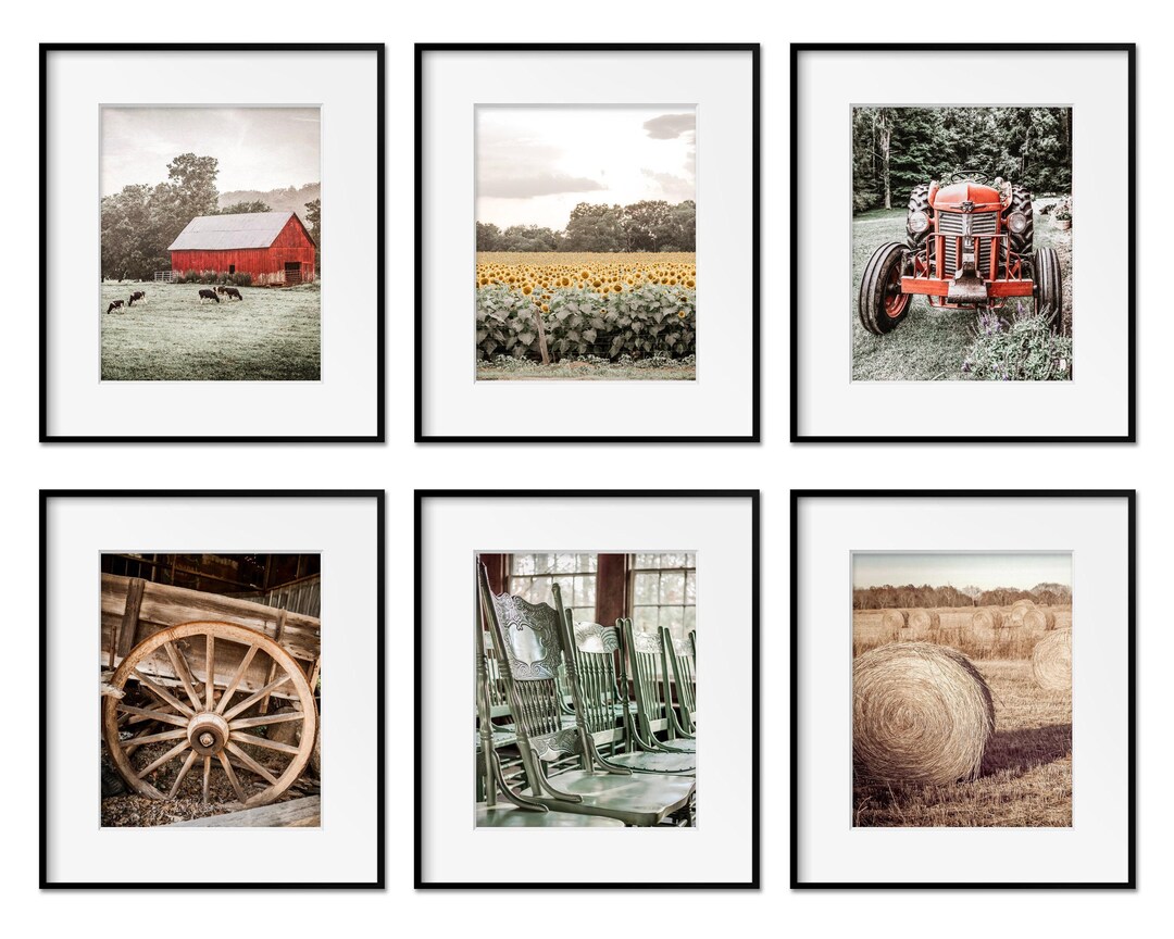 Rustic Farmhouse Wall Art Decor, Set of 6 Print Set, Country Barn ...