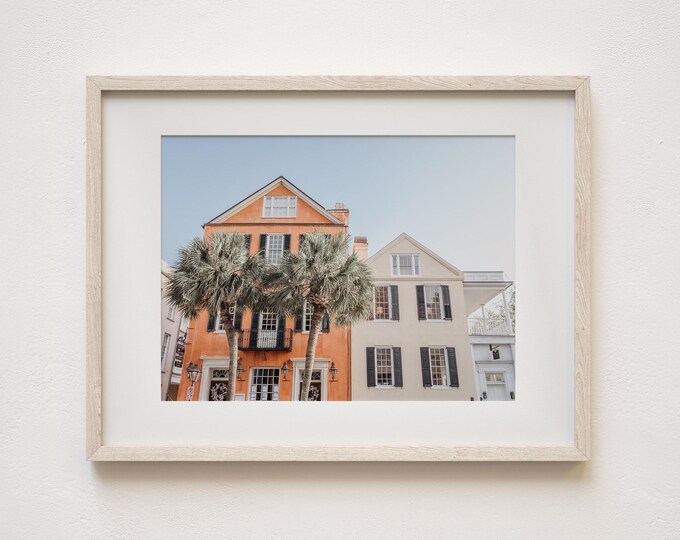 Colorful Charleston Wall Art Decor in Orange & White for Sunroom, Entryway or Coastal Kitchen. Charleston Photography Art Print or Canvas.