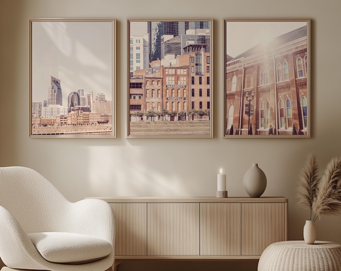 Nashville Print Set of 3. Nashville Tennessee Photography Art Prints. Ryman Auditorium & Nashville Skyline Wall Art Prints, Matted Prints.