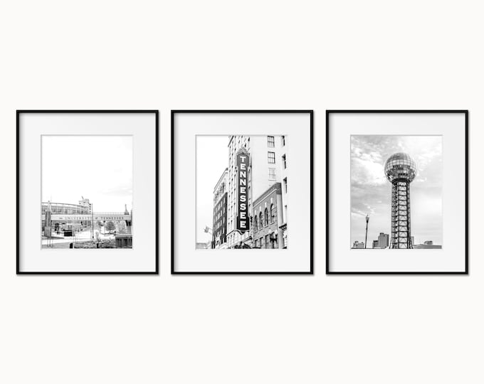 Knoxville Wall Art Prints or Canvas Set of 3. Knoxville Black & White Photography Prints. Tennessee Sign, Neyland Stadium Gallery Wall Art.