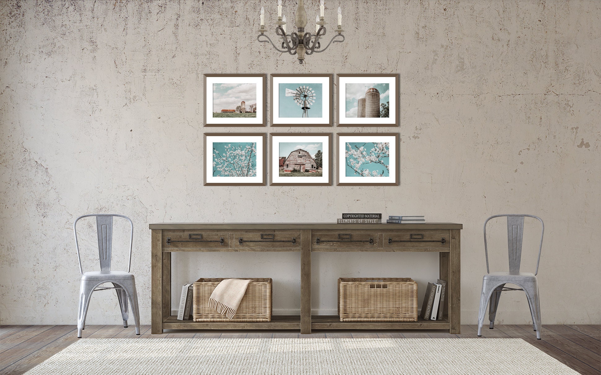 Teal Blue Farmhouse Print Set, Aqua Country Wall Art ...