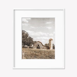 Barn Landscape Wall Art Print or Canvas. Rustic Barn with Muted Tones for Modern Farmhouse or Country Cottage Decor. Large Barn Canvas Art.