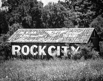 Rock City Barn Print, Chattanooga Photography, Black & White Chattanooga Art, Framed Barn Print, Large Barn Canvas, Lookout Mountain Art