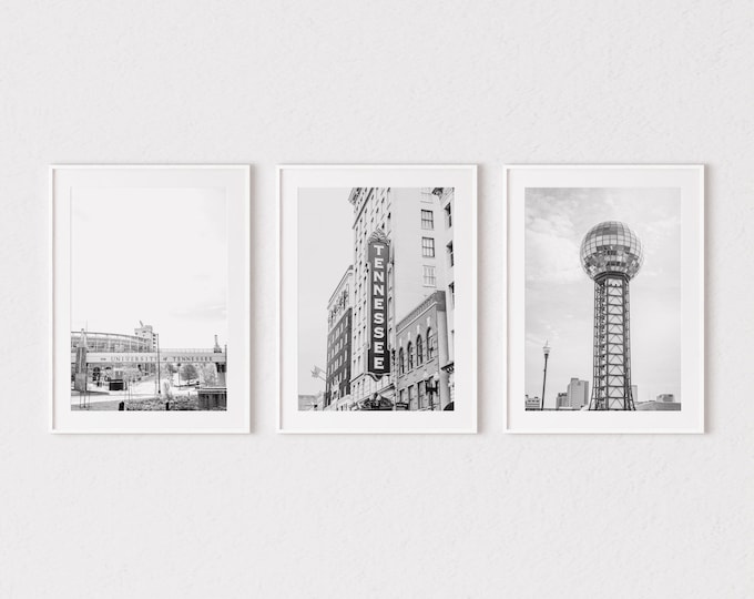 Knoxville Wall Art Prints or Canvas Set of 3. Knoxville Black & White Photography Prints. Tennessee Sign, Neyland Stadium Graduation Gift.