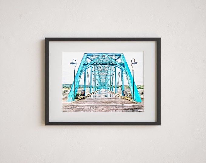 Chattanooga Wall Art Print or Canvas Print. Colorful Walnut St Bridge Photography Print. Vibrant Blue Chattanooga Art for Large Wall Art.