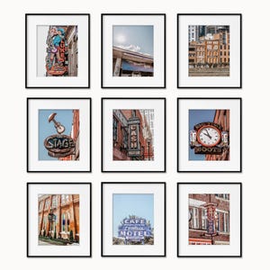 Nashville Signs Wall Art Prints or Canvas Set of 9. Music City Signs Photography Prints for Gallery Wall of The Ryman, Loveless Cafe & More.