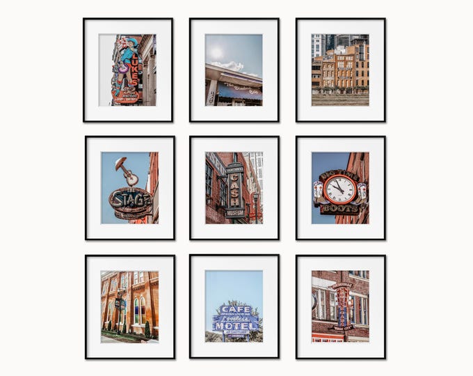 Nashville Signs Wall Art Prints or Canvas Set of 9. Music City Signs Photography Prints for Gallery Wall of The Ryman, Loveless Cafe & More.