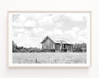 Barn Landscape Art Print or Canvas for Modern Farmhouse Decor. Rustic Modern Country Landscape Print of Weathered Barn for Neutral Wall Art.