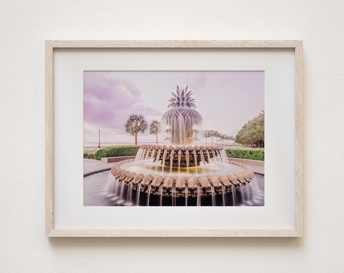 Charleston SC Art Print or Canvas. Pineapple Fountain at Waterfront Park Photography Wall Art Print. Sunrise Photography Gift for Her.