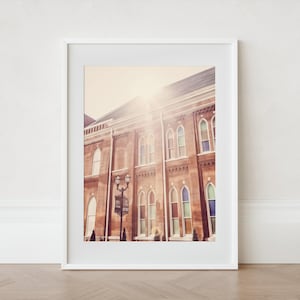 Nashville Wall Art Print or Canvas. The Ryman Nashville Photography Print featuring the Stained Glass Windows and the Sun over The Ryman.