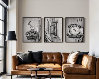 Nashville Print Set of 3. Black & White Nashville Photography Wall Art. Vintage Rustic Nashville Sign Art Prints. Matted Prints Available.