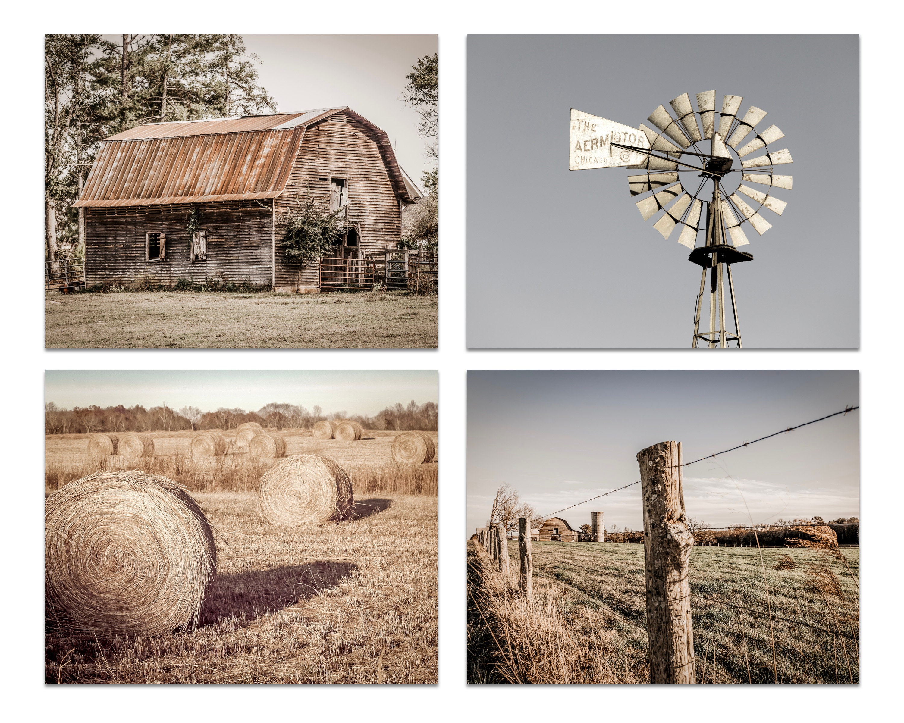 Rustic Farmhouse Wall Art Decor Set of 4 Country Rustic Art Etsy