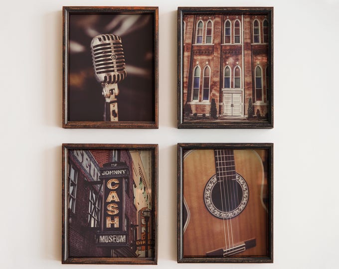 Nashville Vintage Music Print Set. Nashville Tennessee Photography Wall Art. Retro Film Style Nashville Art Prints. Music City Art Set of 4.