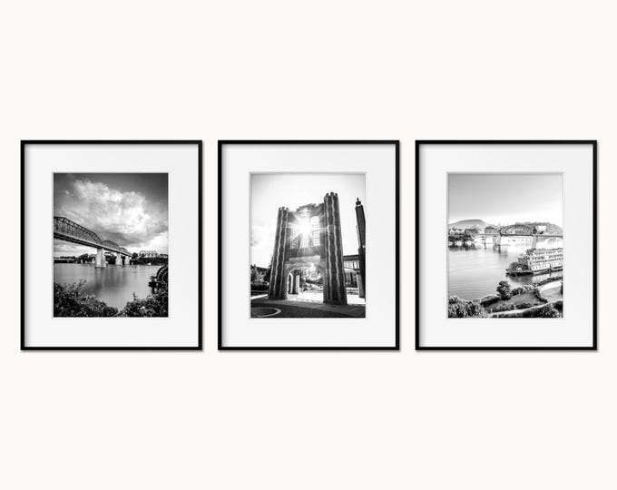 UTC & Chattanooga Wall Art Prints or Canvas Set. University of Tennessee Print Set of 3 with Chattanooga Walnut St. Bridge Photography Art.