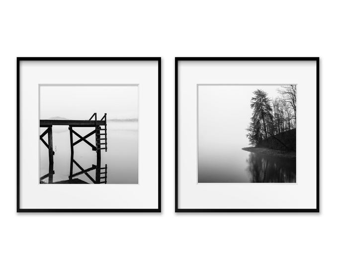 Lake Wall Decor, Black & White Prints, Rustic Home Decor, Set of 2, Lake Cabin Decor, Rustic Wall Art; Paper, Canvas, Metal or Wood Prints