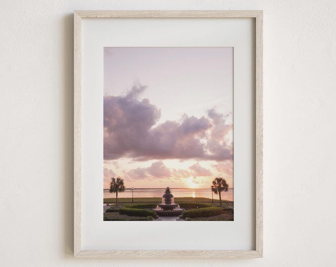 Pineapple Fountain Sunrise Charleston Wall Art Print or Canvas. Colorful Charleston, SC Photography Print for Anniversary or Engagement Gift