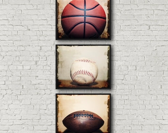 Sports Photography Print Set, Baseball, Football, Basketball Art, Boys Room Decor, Framed Sports Prints, Sports Canvas Set, Game Room Art
