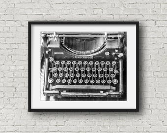 Vintage Typewriter Photography Black & White Monochrome Wall Art Decor Writing Keys Letters Print Canvas 30x24 24x20 20x16