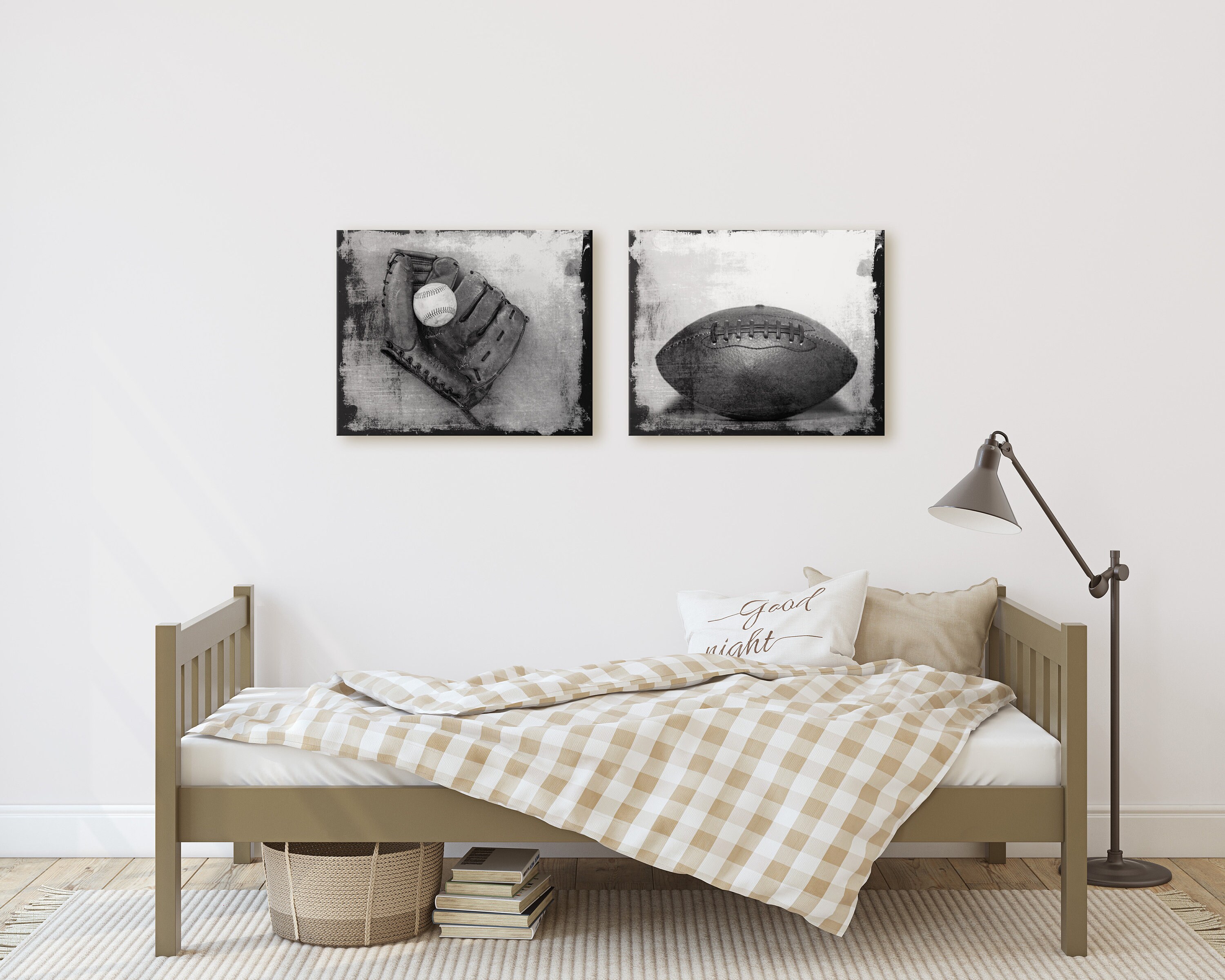 Vintage Sports Wall Art Prints or Canvas Set Decor. Rustic Baseball