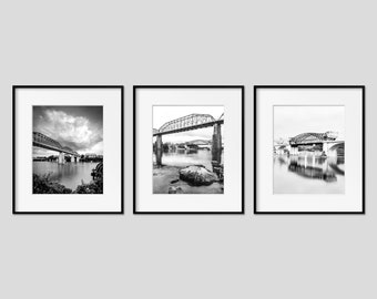 Chattanooga Wall Art, Photography Print Set of 3, Chattanooga Pictures, Black & White Art, Available on Paper, Canvas, Metal or Wood Prints