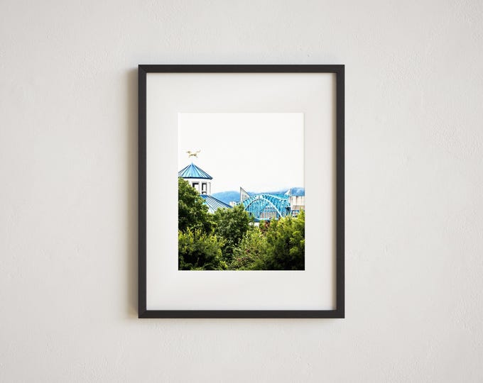 Chattanooga Wall Art Print or Canvas Print. Colorful Skyline from Coolidge Park featuring the Market St. Bridge & the Aquarium Photography