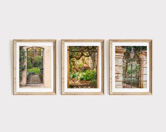 Charleston Art Prints or Canvas Set. Garden Gates of Charleston, SC Photography Prints. Print Set of 3 Gardens and Wrought Iron Gates.