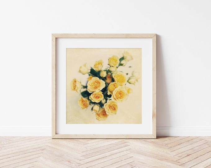 Yellow Floral Shabby Chic Wall Art Decor. Scripture Nursery Art. Roses Flower Prints or Canvas Wall Art for Bedroom. Personalized Available.