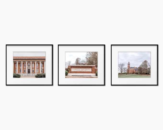 Clemson University Wall Art Prints or Canvas Set of 3.  Clemson Tigers Photography Gallery Wall Art Decor in Color or Black & White.
