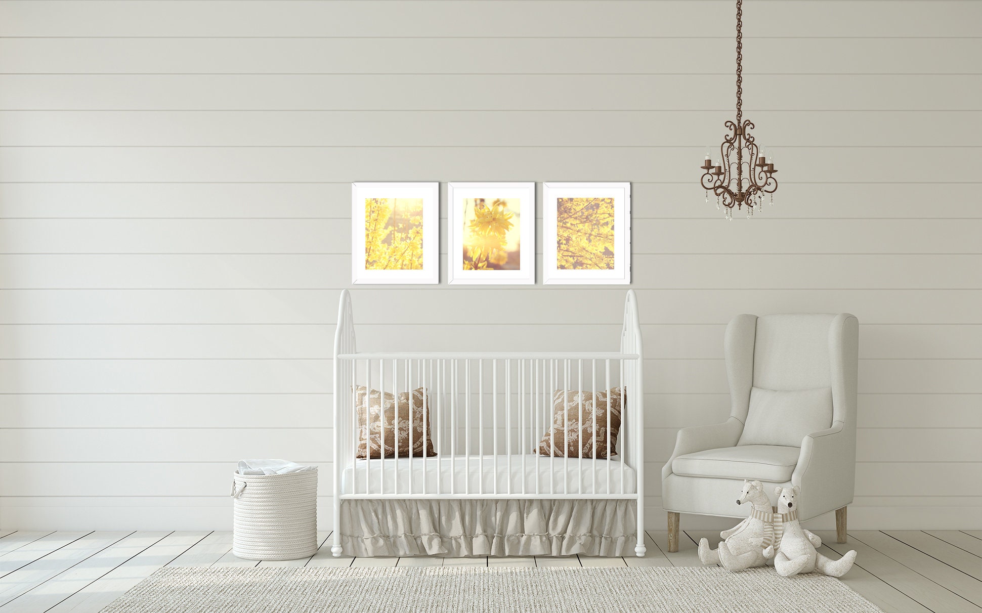 Yellow Floral Print Set, Floral Home Decor, Yellow Cottage Wall Art