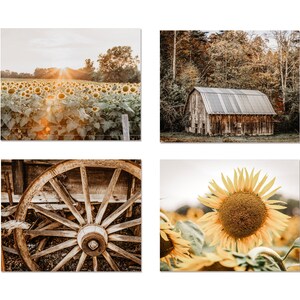 Autumn Barn Landscape Farmhouse Wall Art Decor Photography Prints. Gold & Brown Country Sunflower Canvas Wall Art for Rustic Home Decor. image 2