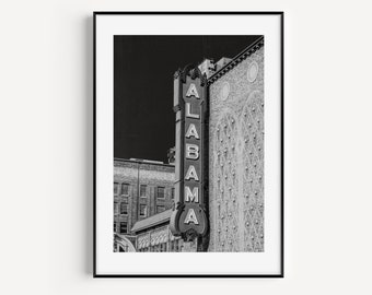 Alabama Sign Wall Art Print or Canvas. Black & White Birmingham Alabama Theatre Art. Alabama Art Print for Loft or Industrial Decor.