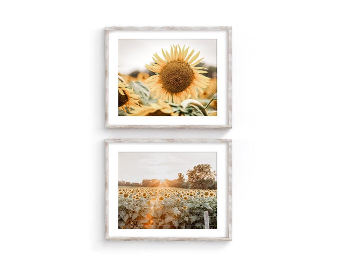 Sunflower Field Wall Art Decor Set for Rustic Farmhouse Decor. Sunflower Wall Art Print or Canvas Set. Sunflower Nursery Art. Gift for Her.