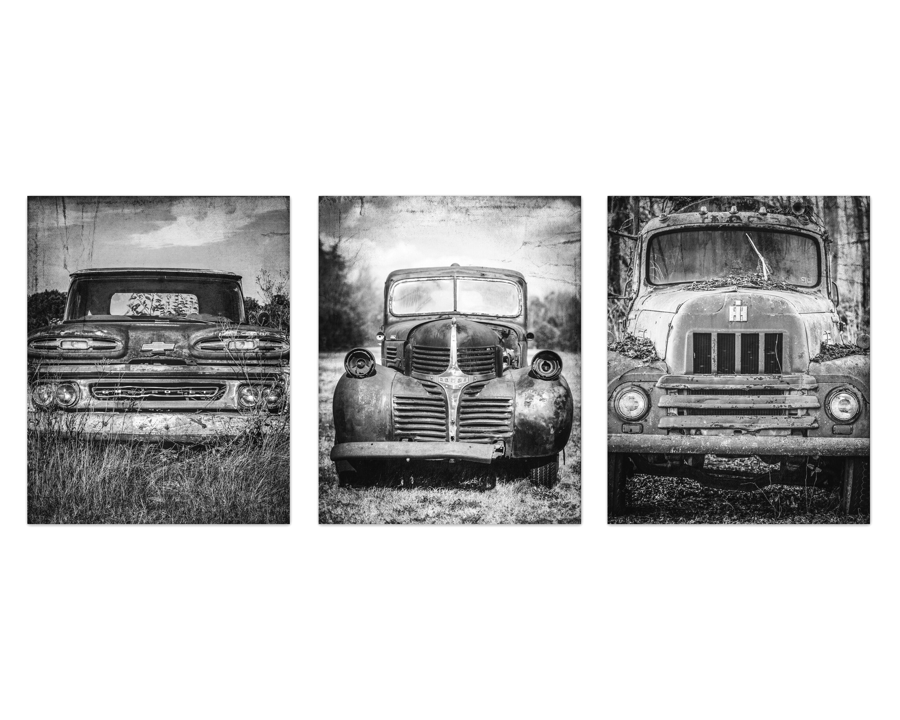 Vintage Trucks Wall Art, Set of 3 Rustic Car Art Prints, Neutral Boys ...