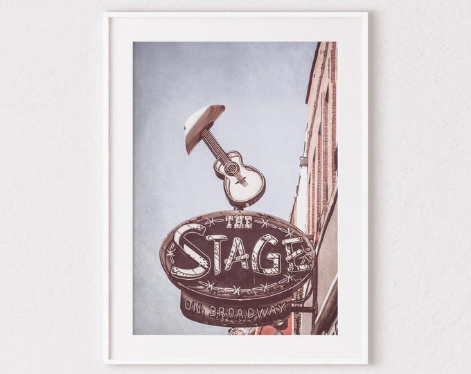 Nashville Sign Art Print or Canvas. The Stage Sign Photography Wall Decor with Vintage Texture. Nashville, TN Urban Sign Wall Art Print.