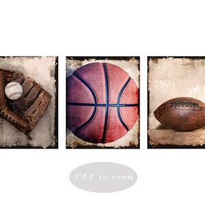 Sports Wall Art Prints or Canvas Set of 3. Vintage Rustic Baseball Football & Basketball Photography Wall Decor for Boys Room or Man Cave. image 5