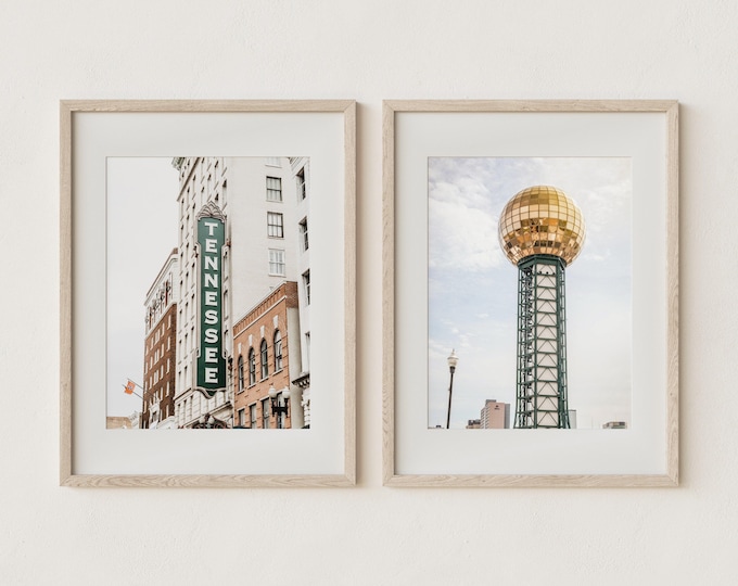 Knoxville, TN Art Prints. Knoxville Tennessee Photography Wall Art Decor. Tennessee Theatre Marquee Sign & World's Fair Sunsphere Set of 2.