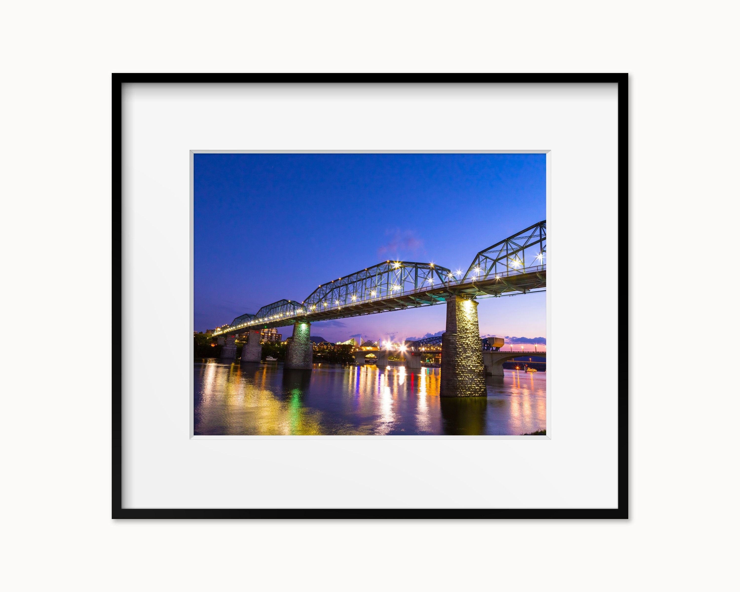 Colorful Chattanooga Wall Art Print or Canvas. Walnut St. Bridge and