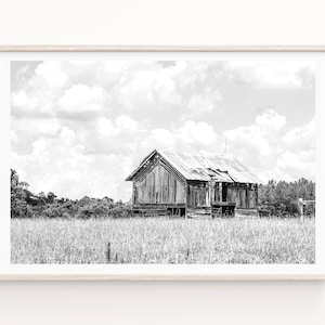 Barn Landscape Art Print or Canvas for Modern Farmhouse Decor. Rustic Modern Country Landscape Print of Weathered Barn for Neutral Wall Art.