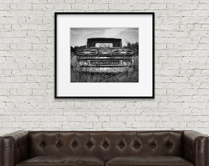 Vintage Truck 1961 Photography Print, Classic Car Picture, Rustic Man Cave Art, Garage Decor, Framed Chevy Truck Print, Large Truck Canvas