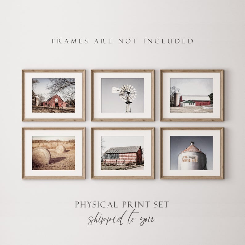 Modern Farmhouse Print Set Wall Art. Rustic Country Wall Art for American Farmhouse Decor. Artistic Textured Barn Landscape Prints. imagem 3