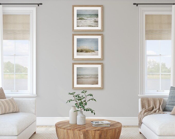 Beach Wall Art, Set of 3 Photography Prints, Blue Green Nautical Decor, Neutral Beach Decor, Coastal Art, Rustic Beach Canvases, Wood Prints