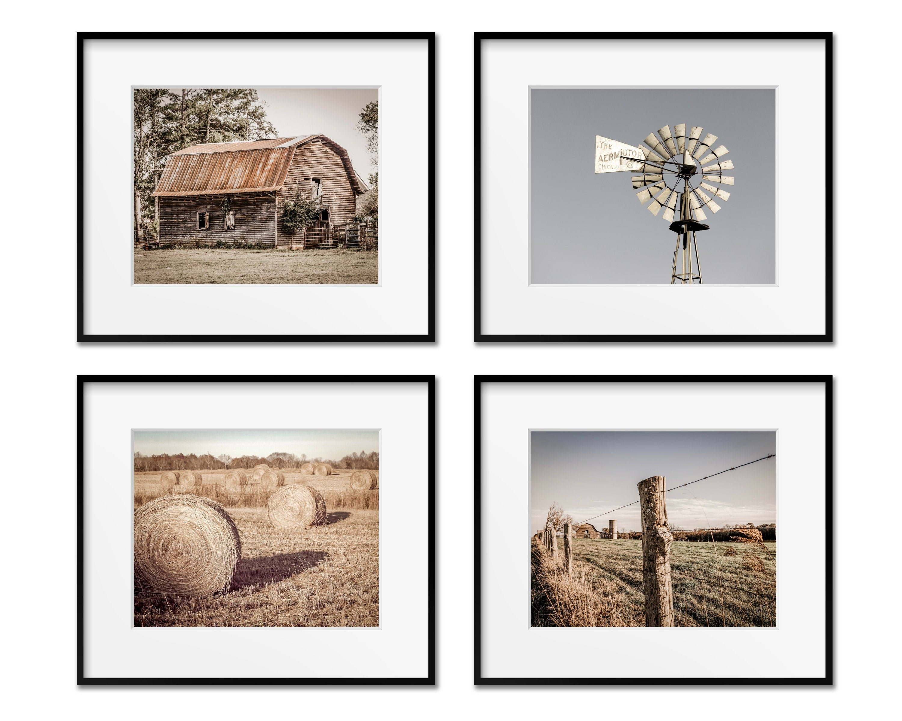 Rustic Farmhouse Wall Art Decor, Set of 4 Country Rustic Art Prints