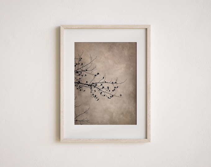 Rustic Wall Art Print or Canvas with Neutral Tones and Vintage Textures. Beige & Black Tree Art for Vintage Farmhouse or Rustic Modern Decor