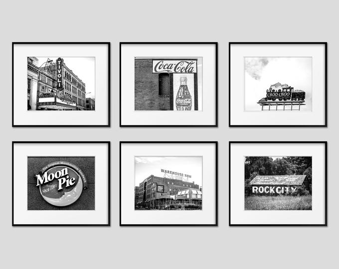 Chattanooga Signs Wall Art Print or Canvas Set. Chattanooga Photography Print Set of 6. Black & White or Colorful Chattanooga Wall Art.