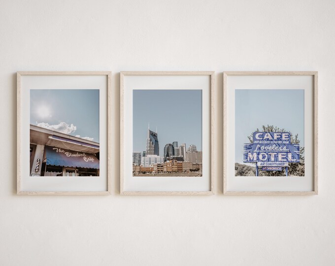 Nashville Wall Art Prints or Canvas Set for Gallery Wall. Music City Photography of Downtown Nashville, Bluebird Cafe, & Loveless Cafe Signs