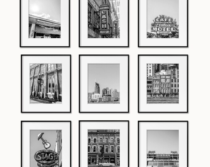 Nashville Wall Art Prints or Canvas Set of 9. Music City Photography Prints for Gallery Wall with Downtown, The Ryman, Loveless Cafe & More.