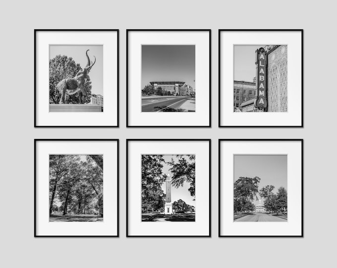 UA Tuscaloosa Wall Art Print or Canvas Set of 6. Alabama Photography Wall Art Decor. University of Alabama Art for Gallery Wall Set.