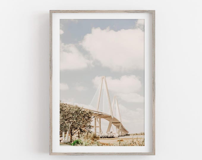Charleston Wall Art Print or Canvas. Coastal Home Decor for Light & Airy and Neutral Decor of the Ravenel Bridge. Charleston Photography Art