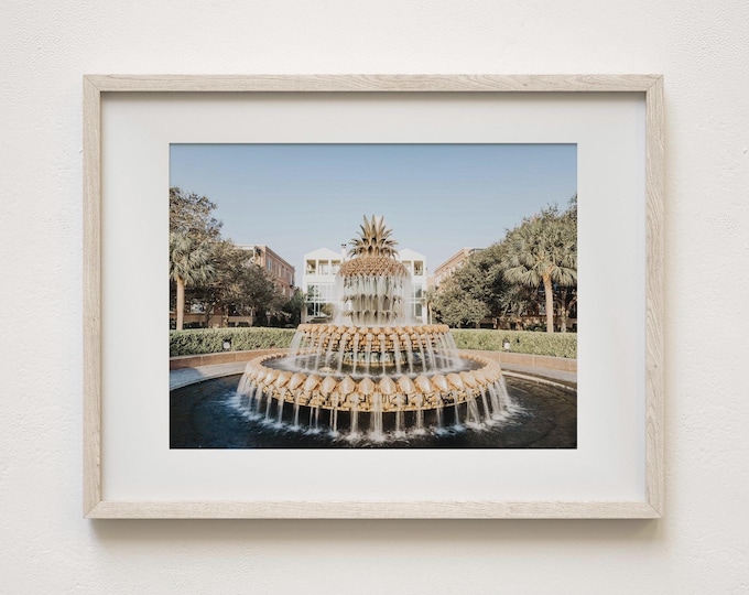 Pineapple Fountain Wall Art Print or Canvas Print. Charleston SC Photography. Waterfront Park Charleston Harbor Original Photography Print.